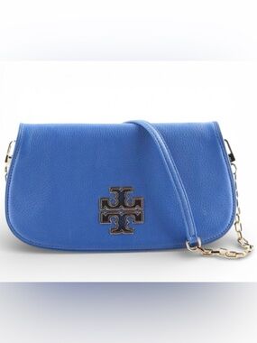 Tory Burch Britten Mini Pebbled Leather Convertible Bag in Vibrant Blue